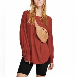 Free People Terracotta Shimmy Shake Oversized Ribbed Tunic Open Back Top